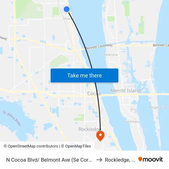 N Cocoa Blvd/ Belmont Ave (Se Corner) to Rockledge, FL map