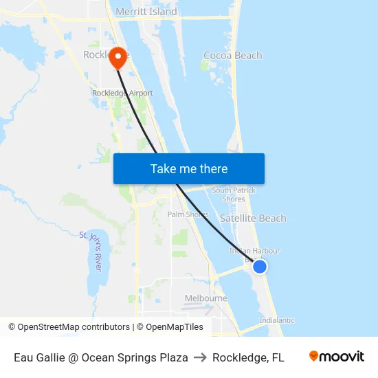 Eau Gallie @ Ocean Springs Plaza to Rockledge, FL map