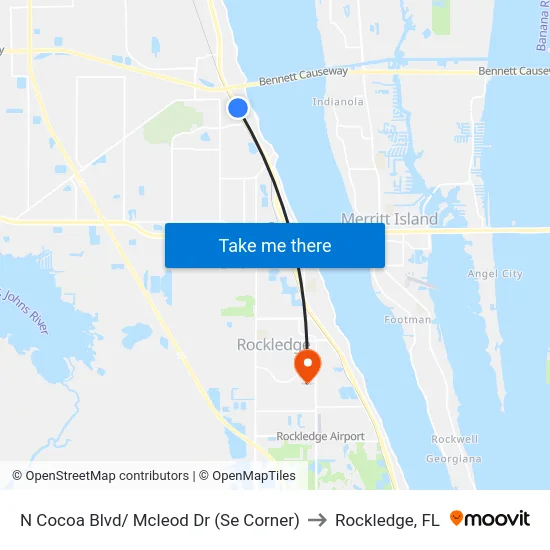 N Cocoa Blvd/ Mcleod Dr (Se Corner) to Rockledge, FL map
