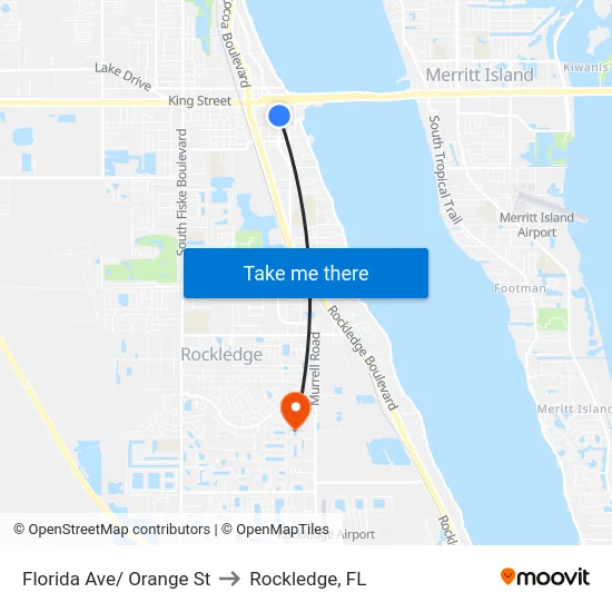 Florida Ave/ Orange St to Rockledge, FL map