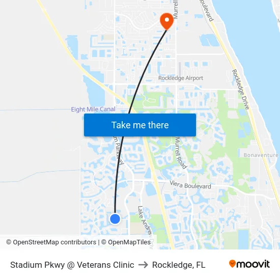 Stadium Pkwy @ Veterans Clinic to Rockledge, FL map