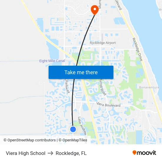 Viera High School to Rockledge, FL map