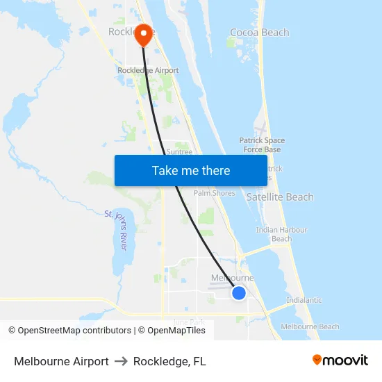 Melbourne Airport to Rockledge, FL map
