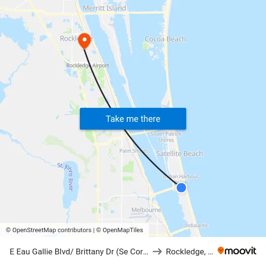 E Eau Gallie Blvd/ Brittany Dr (Se Corner) to Rockledge, FL map