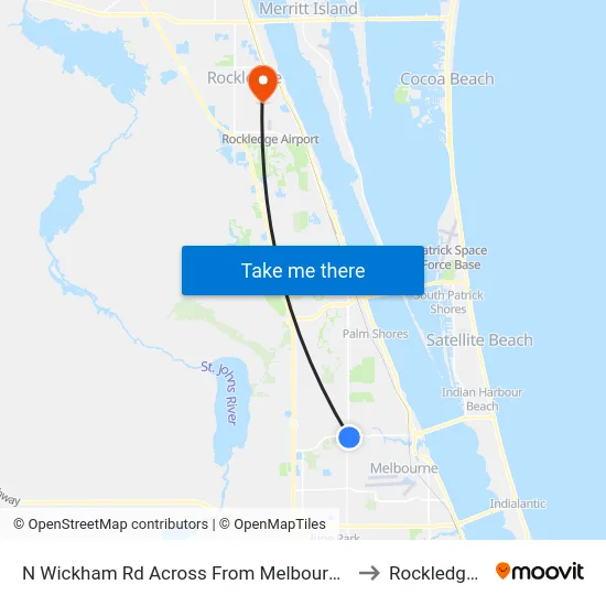 N Wickham Rd Across From Melbourne Village to Rockledge, FL map