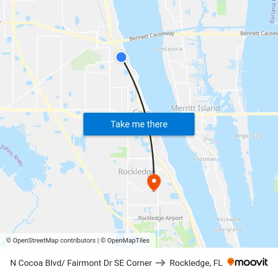 N Cocoa Blvd/ Fairmont Dr SE Corner to Rockledge, FL map