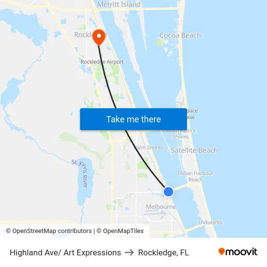 Highland Ave/ Art Expressions to Rockledge, FL map