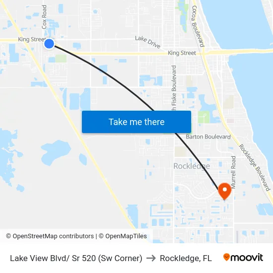 Lake View Blvd/ Sr 520 (Sw Corner) to Rockledge, FL map
