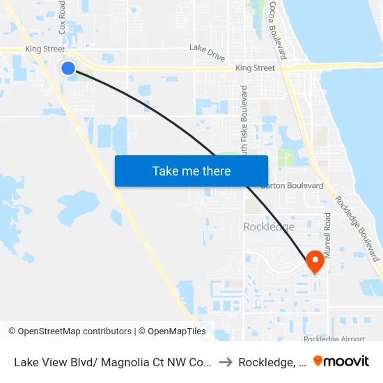 Lake View Blvd/ Magnolia Ct NW Corner to Rockledge, FL map