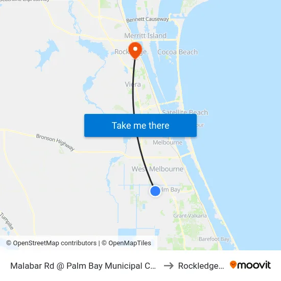 Malabar Rd @ Palm Bay Municipal Complex to Rockledge, FL map
