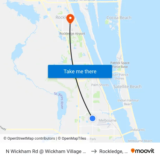 N Wickham Rd @ Wickham Village Apts to Rockledge, FL map