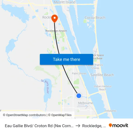 Eau Gallie Blvd/ Croton Rd (Nw Corner) to Rockledge, FL map