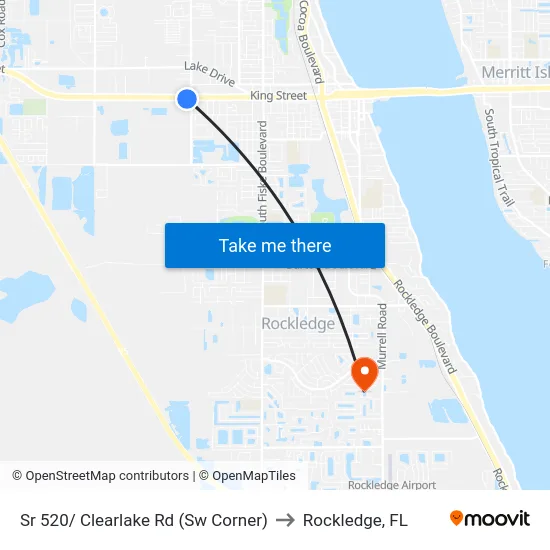 Sr 520/ Clearlake Rd (Sw Corner) to Rockledge, FL map