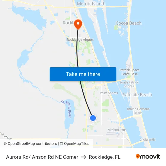 Aurora Rd/ Anson Rd NE Corner to Rockledge, FL map