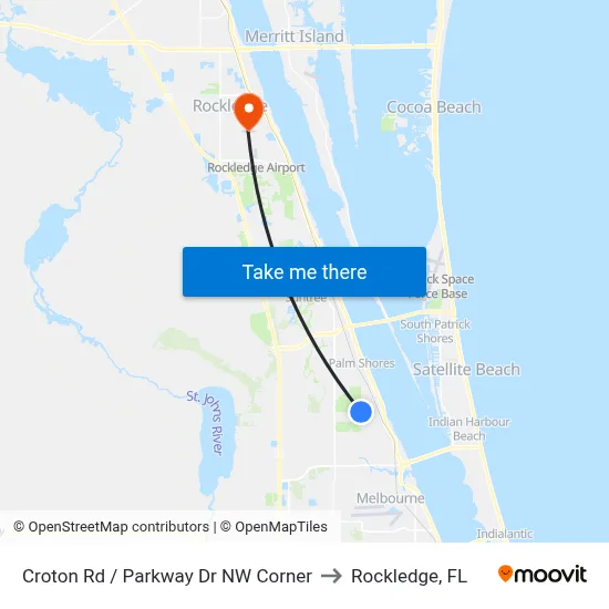 Croton Rd / Parkway Dr NW Corner to Rockledge, FL map