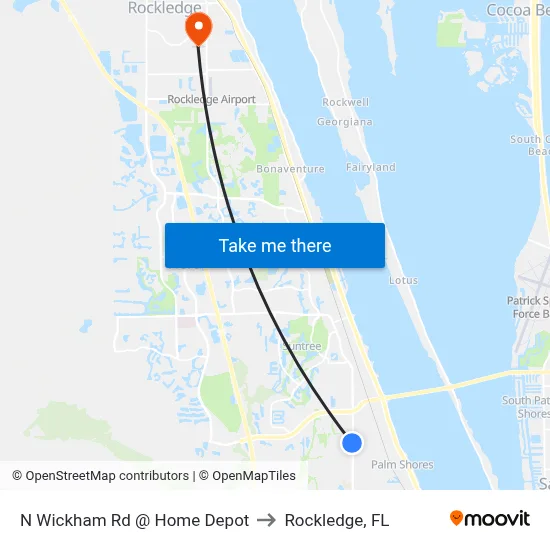 N Wickham Rd @ Home Depot to Rockledge, FL map