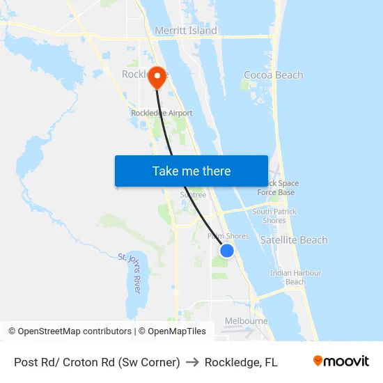 Post Rd/ Croton Rd (Sw Corner) to Rockledge, FL map