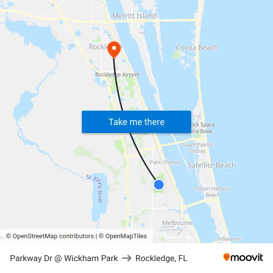 Parkway Dr @ Wickham Park to Rockledge, FL map
