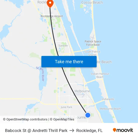 Babcock St @ Andretti Thrill Park to Rockledge, FL map