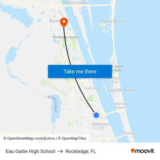 Eau Gallie High School to Rockledge, FL map
