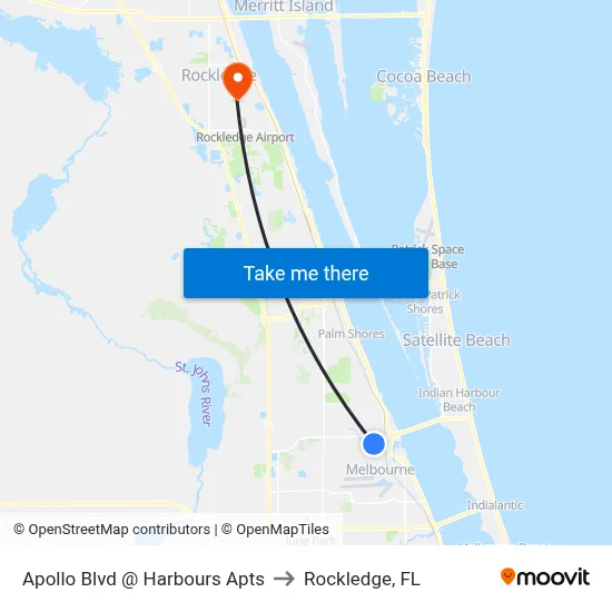 Apollo Blvd @ Harbours Apts to Rockledge, FL map