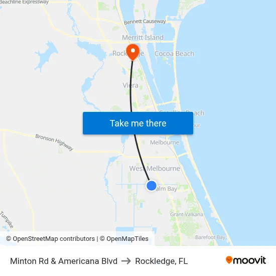 Minton Rd & Americana Blvd to Rockledge, FL map