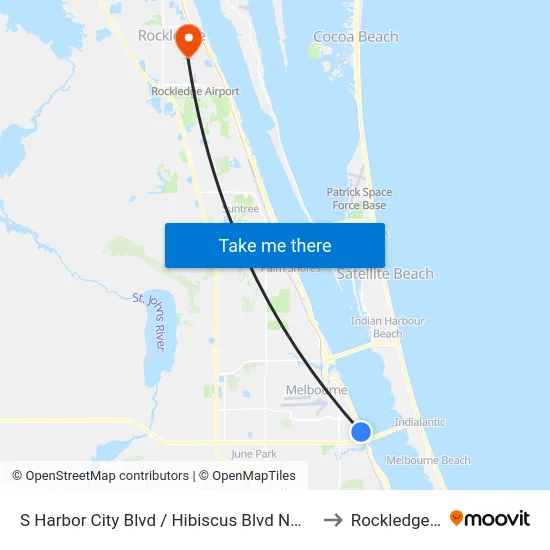 S Harbor City Blvd / Hibiscus Blvd NW Corner to Rockledge, FL map