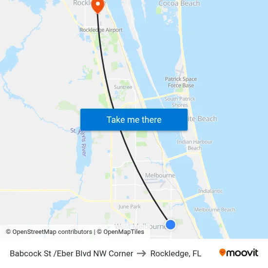 Babcock St /Eber Blvd NW Corner to Rockledge, FL map