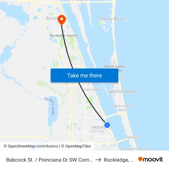 Babcock St. / Poinciana Dr SW Corner to Rockledge, FL map