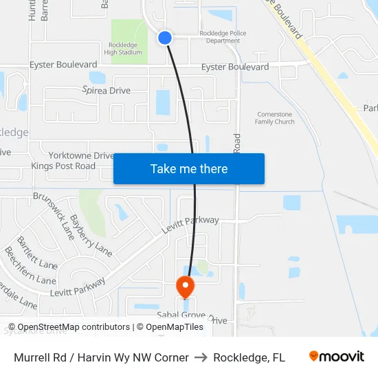 Murrell Rd / Harvin Wy NW Corner to Rockledge, FL map
