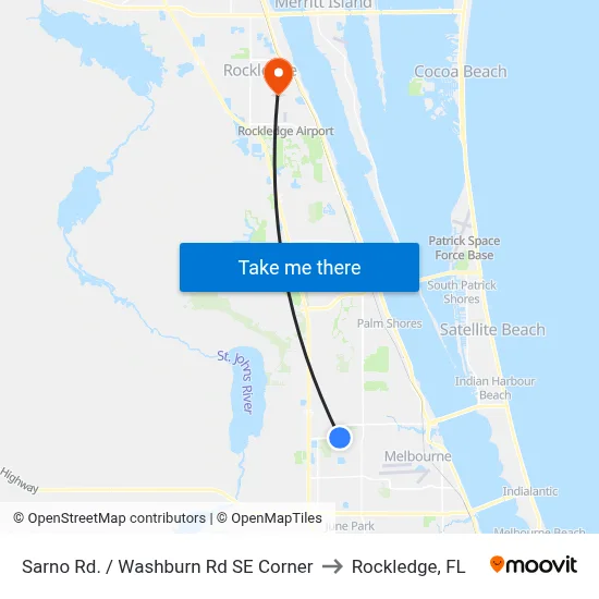 Sarno Rd. / Washburn Rd SE Corner to Rockledge, FL map