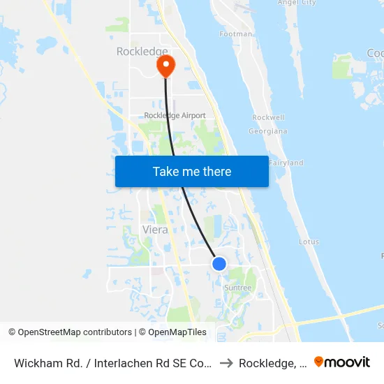 Wickham Rd. / Interlachen Rd SE Corner to Rockledge, FL map