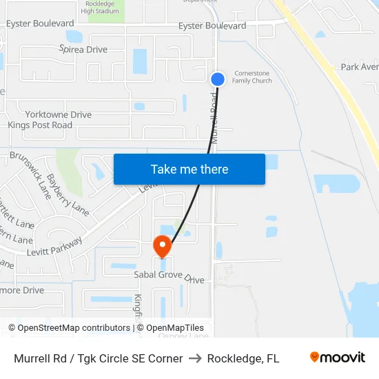 Murrell Rd / Tgk Circle SE Corner to Rockledge, FL map