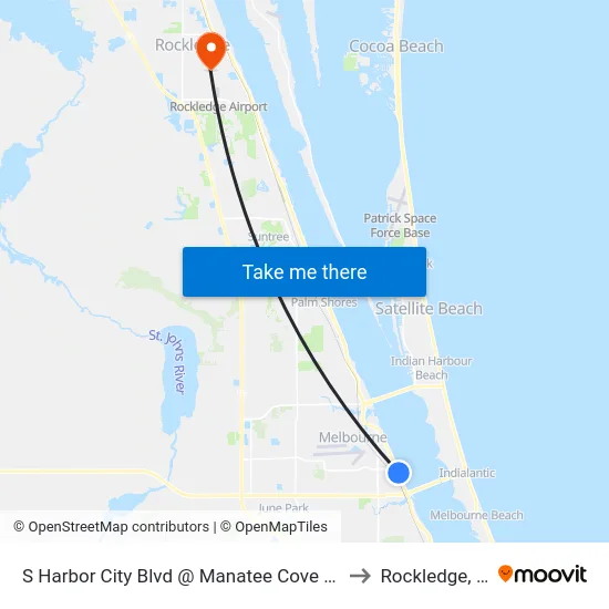 S Harbor City Blvd @ Manatee Cove Apts to Rockledge, FL map
