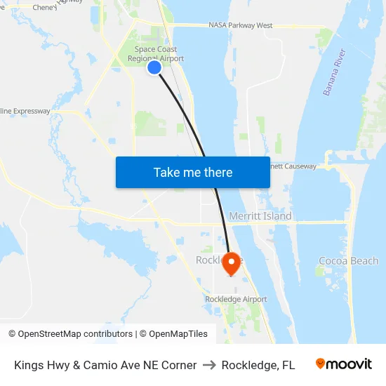 Kings Hwy & Camio Ave NE Corner to Rockledge, FL map