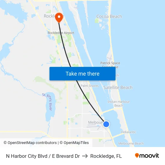 N Harbor City Blvd / E Brevard Dr to Rockledge, FL map