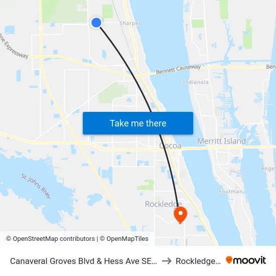 Canaveral Groves Blvd & Hess Ave SE Corner to Rockledge, FL map