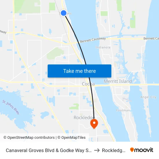 Canaveral Groves Blvd & Godke Way SE Corner to Rockledge, FL map