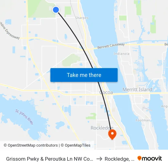 Grissom Pwky & Peroutka Ln NW Corner to Rockledge, FL map
