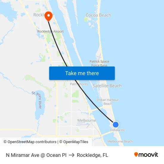 N Miramar Ave @ Ocean Pl to Rockledge, FL map