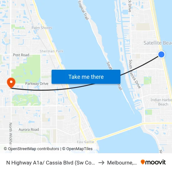 N Highway A1a/ Cassia Blvd (Sw Corner) to Melbourne, FL map