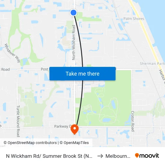 N Wickham Rd/ Summer Brook St (Nw Corner) to Melbourne, FL map