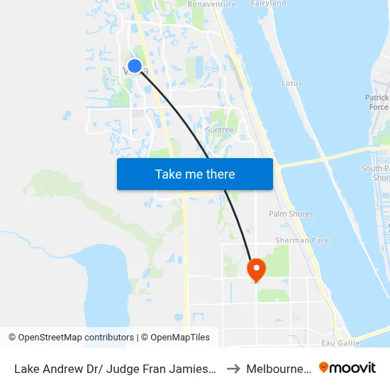 Lake Andrew Dr/ Judge Fran Jamieson Way to Melbourne, FL map