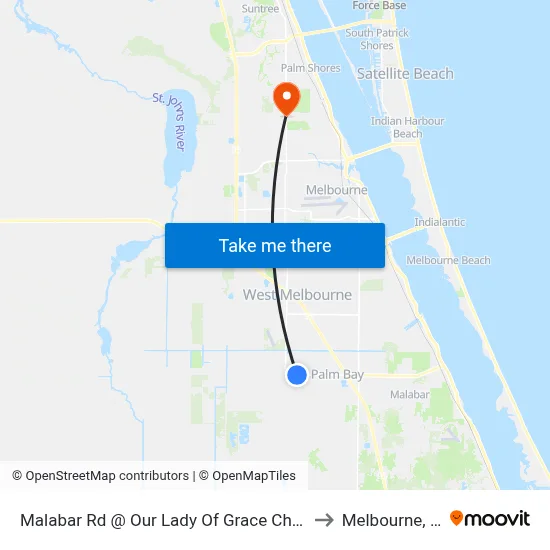 Malabar Rd @ Our Lady Of Grace Church to Melbourne, FL map