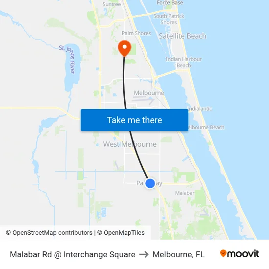 Malabar Rd @ Interchange Square to Melbourne, FL map