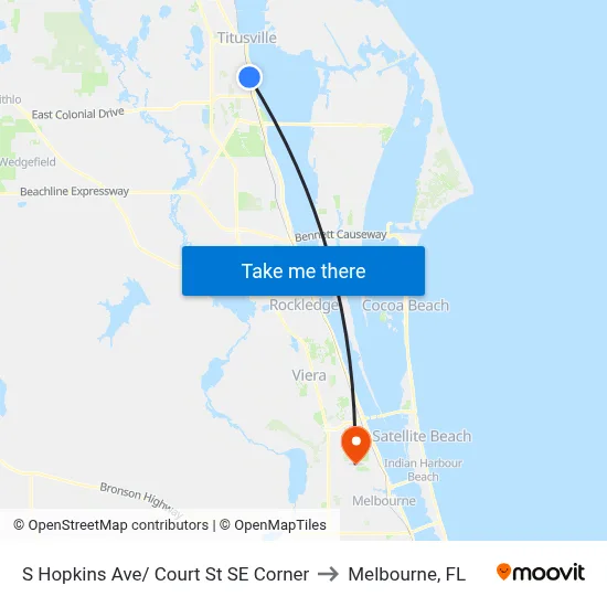 S Hopkins Ave/ Court St SE Corner to Melbourne, FL map