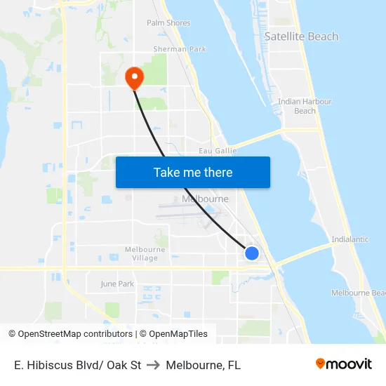 E. Hibiscus Blvd/ Oak St to Melbourne, FL map