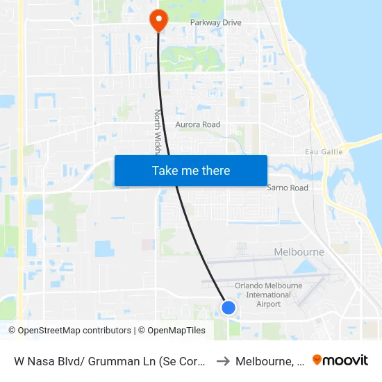 W Nasa Blvd/ Grumman Ln (Se Corner) to Melbourne, FL map