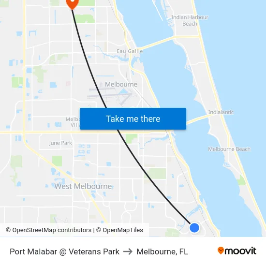 Port Malabar @ Veterans Park to Melbourne, FL map
