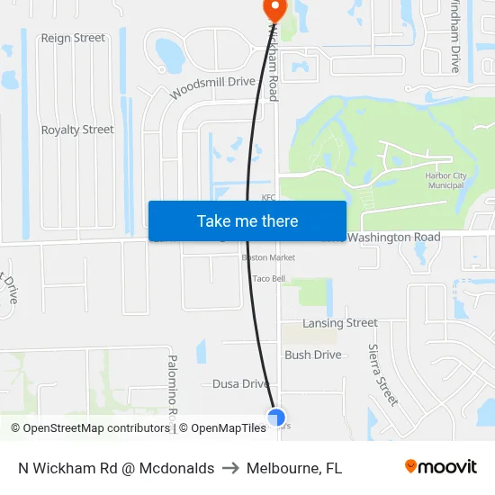 N Wickham Rd @ Mcdonalds to Melbourne, FL map